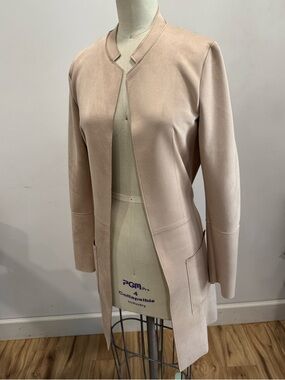 H&M Blush Pink Open-Front Long Suede Jacket